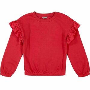 Lucky brand girls embroidered eyelet ruffle sweater - big kid girl NWT